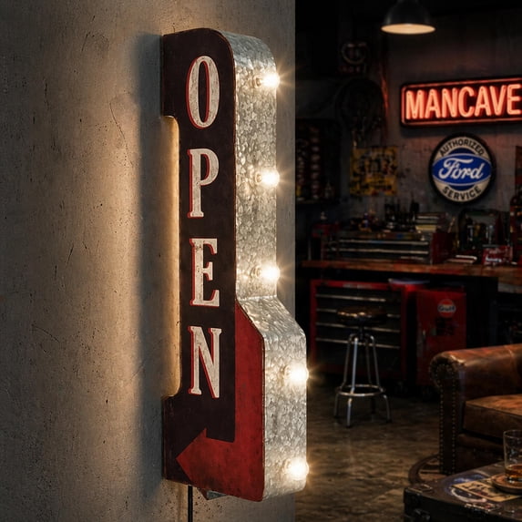 American Art Decor Metal Retro Vintage Open LED Marquee Off the Wall Sign