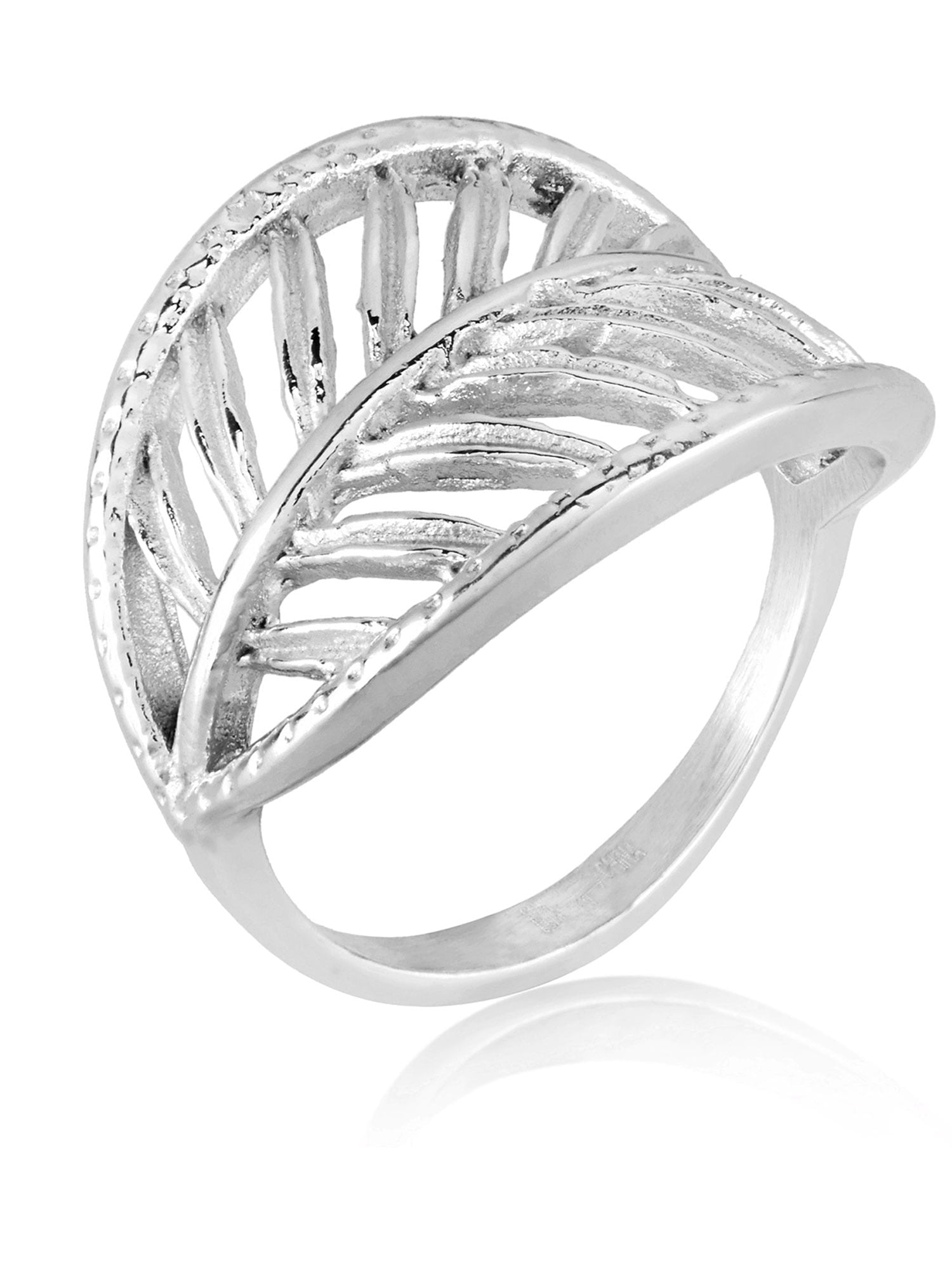 Coastal Jewelry Open Leaf Polished Stainless Steel Ring (16mm)