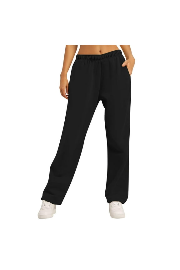 Open Leg Sweatpants Women Low Rise Fleece Lined Baggy Soft Lounge Yoga Pants with Pockets Elastic Waist Drawstring Comfy Joggers 2026 Black XL