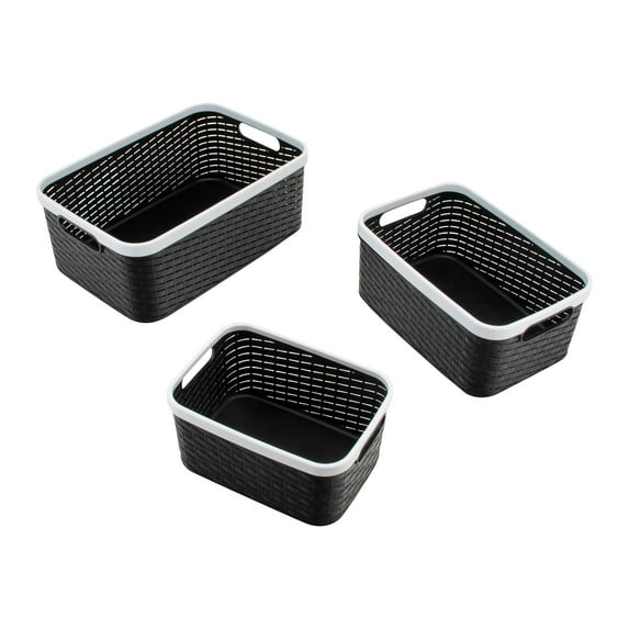 Open Lid Storage Bin, Assorted Sizes, Black/white, 3/pack | Bundle of 5 Packs