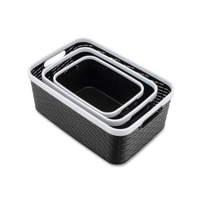 Nantucket Weave Black & White Rim Stackable Storage Bin Set