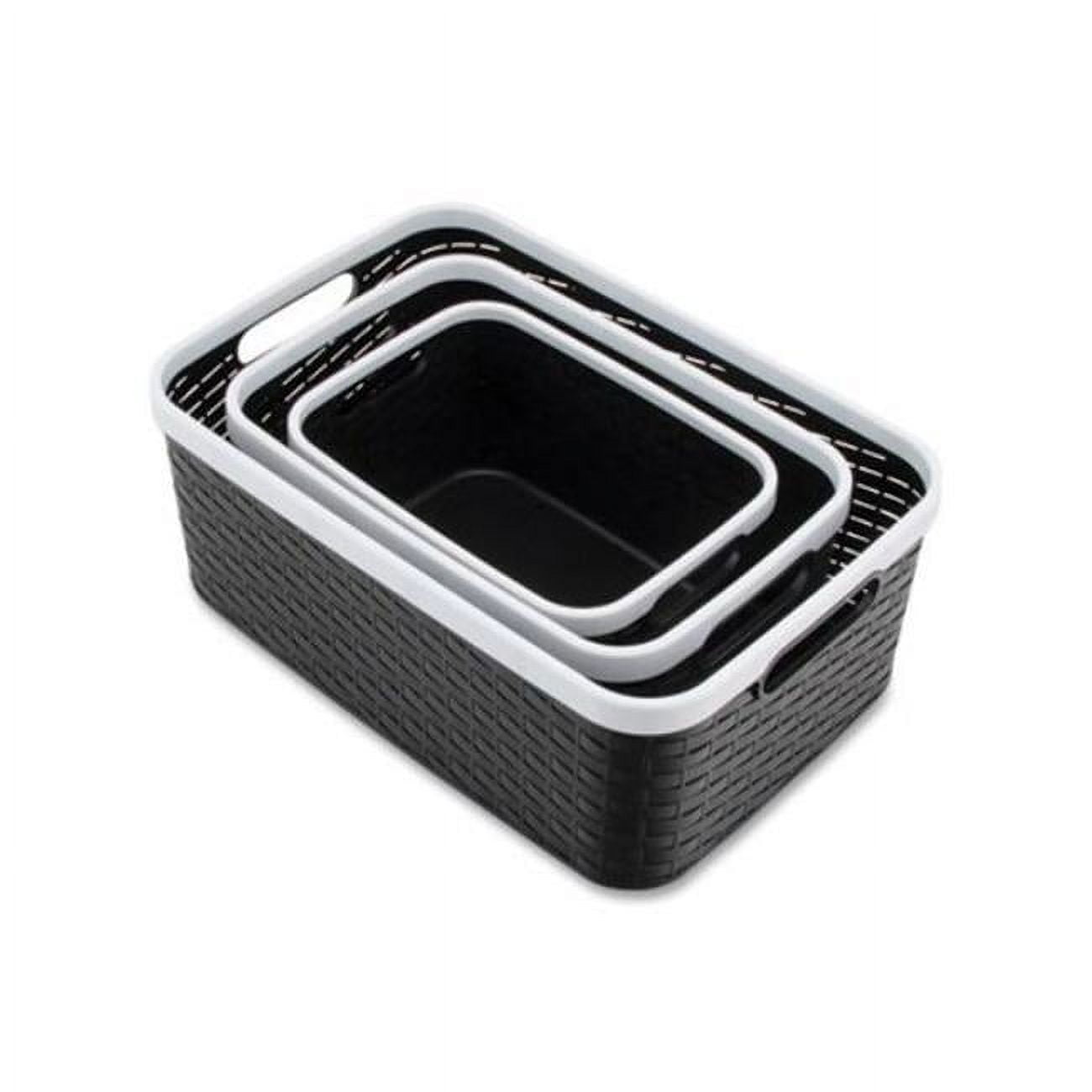 Nantucket Weave Black & White Rim Stackable Storage Bin Set