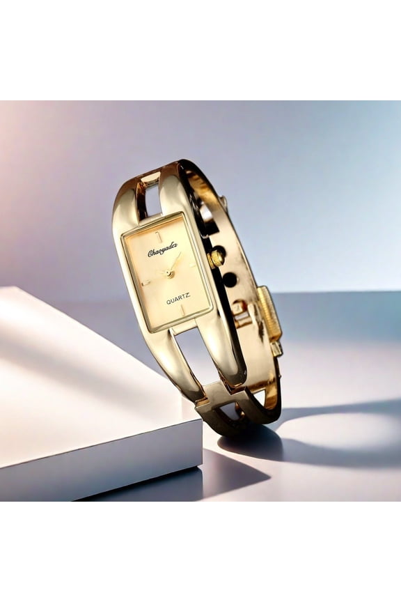 Open-Link Golden Bangle Watch Minimalist Rectangular Design for Everyday Glam Edgy Retro Charm You’ll Want to Wear Every Day
