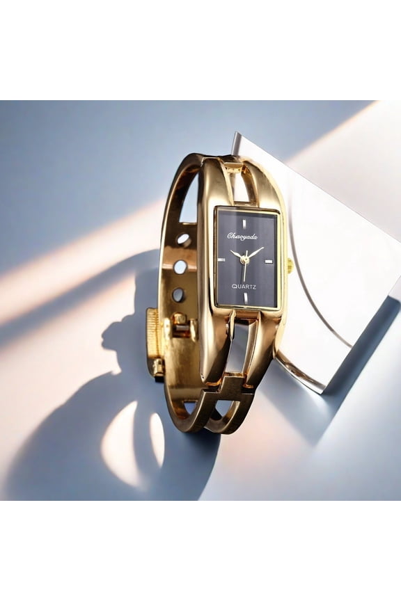 Open-Link Golden Bangle Watch Minimalist Rectangular Design for Everyday Glam Edgy Retro Charm You’ll Want to Wear Every Day