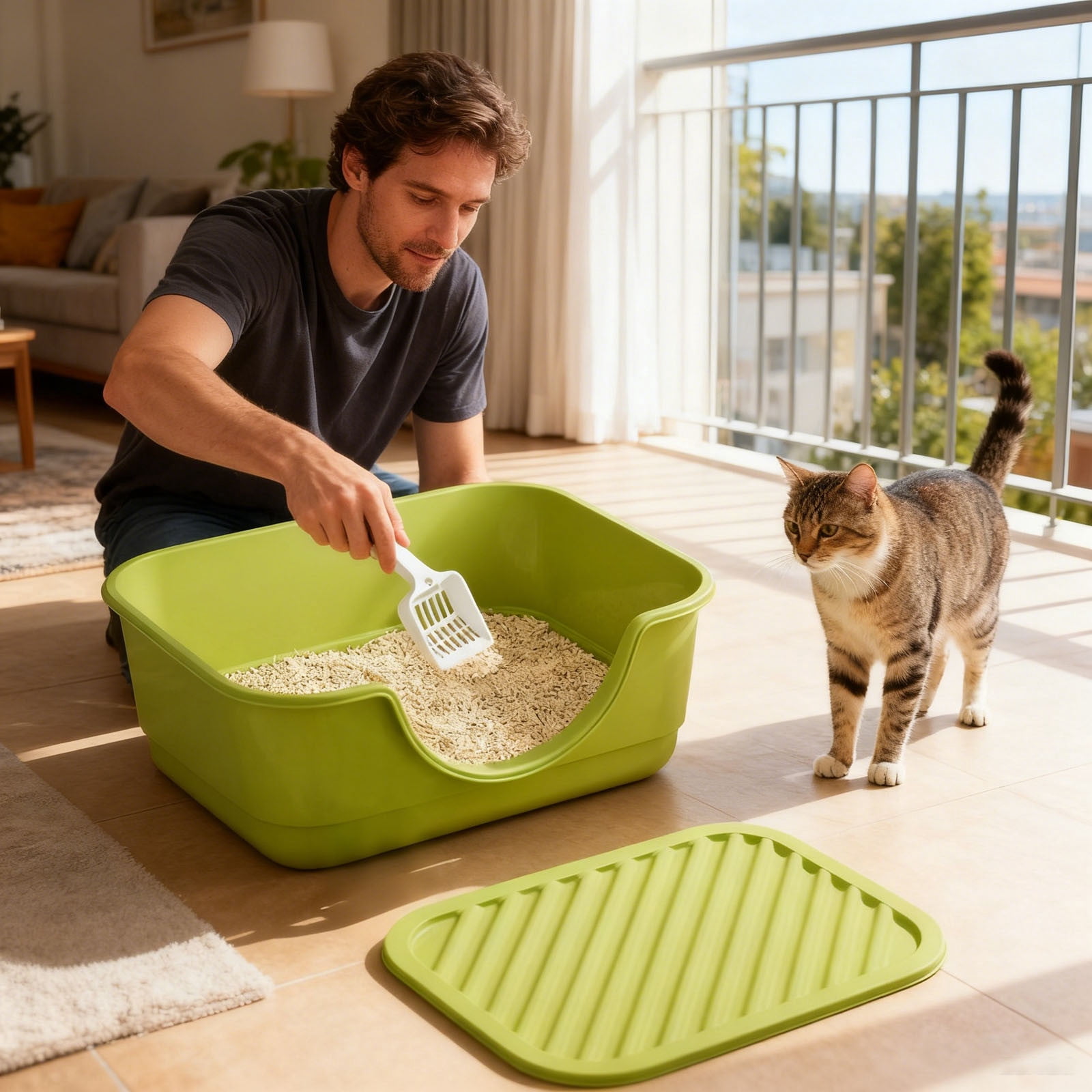Open Litter With Large Cat Litter Pan With High Walls & Tracking Rim ...