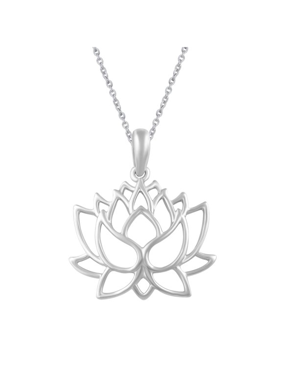 Open Lotus Flower Charm Necklace Pendant in 925 Sterling Silver Jewelry