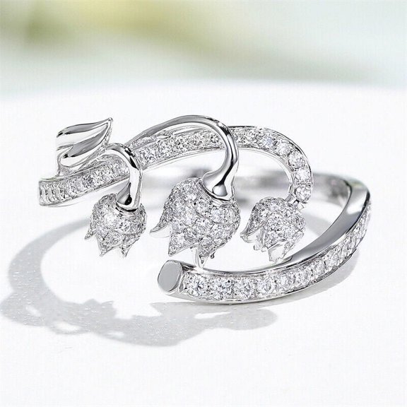 Open Lotus Pave Set Women's Engagement Rings 1.9 Ct Diamond 14K White Gold Over