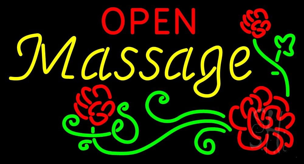 Open Massage LED Neon Sign 13 x 24 - inches, Black Square Cut Acrylic ...