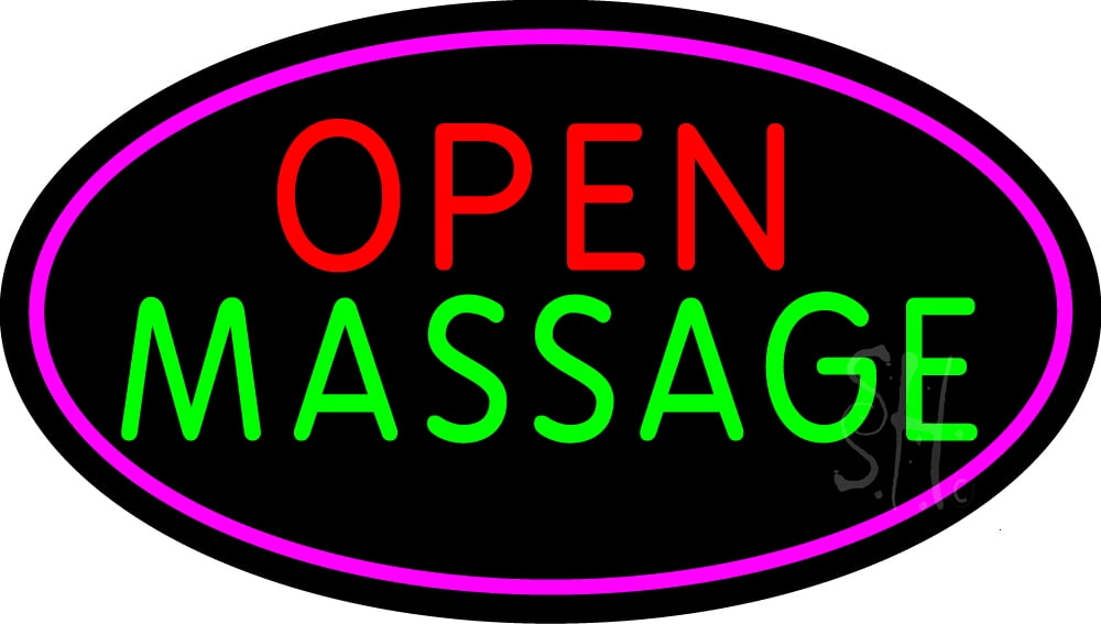 Open Massage LED Neon Sign 20 x 37 - inches, Black Square Cut Acrylic Backing, with Dimmer - Bright and Premium built indoor LED Neon Sign for Spa interior decor and storefront.