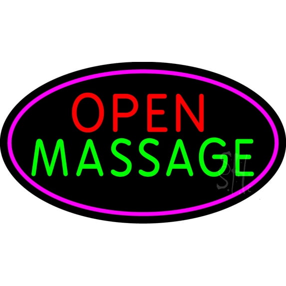 Open Massage LED Neon Sign 20 x 37 - inches, Black Square Cut Acrylic Backing, with Dimmer - Bright and Premium built indoor LED Neon Sign for Spa interior decor and storefront.