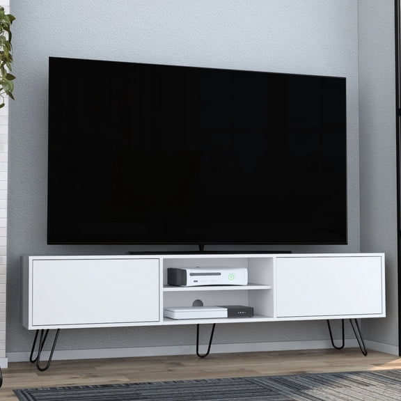 Open Middle Shelves, Five Legs Aesthetic / Perfect TV Stand for Primary Living