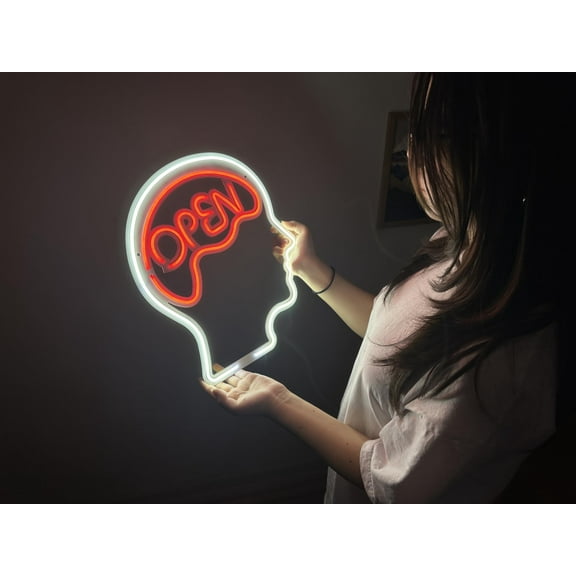 Open Mind Metal Neon Sign, Neon Sign, Neon Wall Art, Bright and Unique Neon Wall Art, Stunning Neon Sign for Anyroom (Without Remote Control)