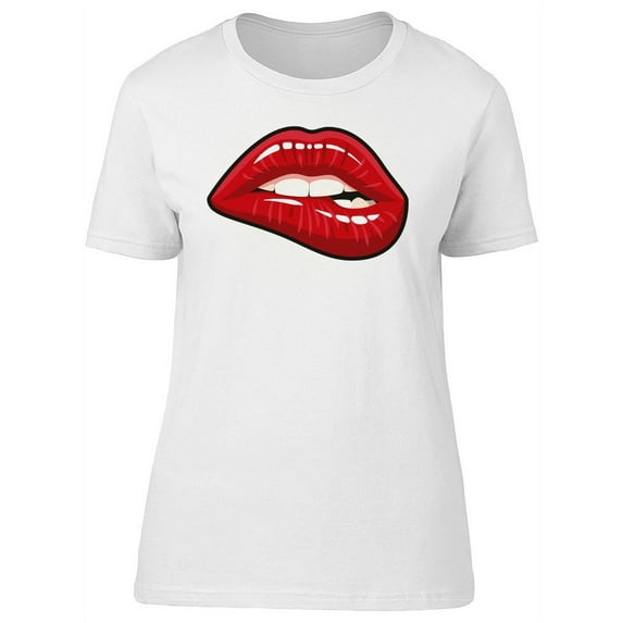 Open Mouth Red Lips Biting Tee Women's -Image by Shutterstock