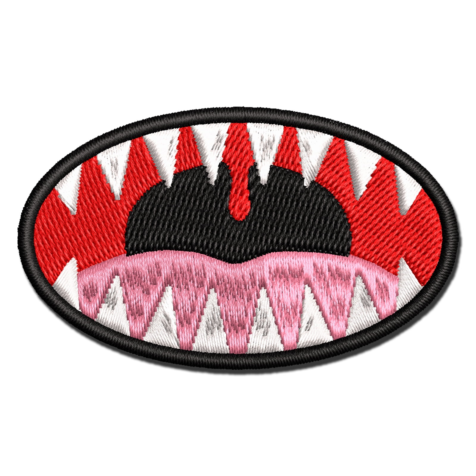 Open Mouth Sharp Teeth Applique Multi-Color Embroidered Iron-On Patch ...