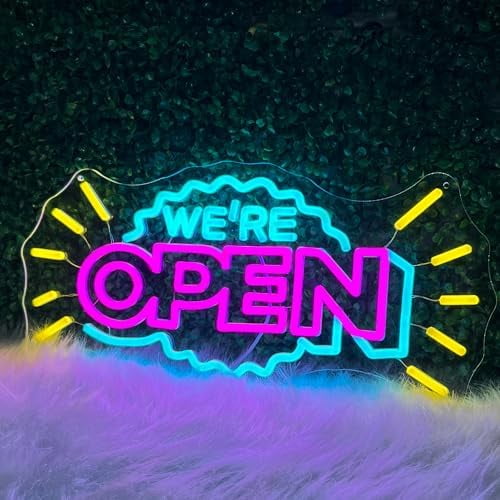 Open Neon Sign, Large 20'' LED Open Business Sign for Windows Doors, LED Welcome Sign for New Store Opening, USB Powered Grand Opening Light for Cafe Office Retail Shop Restaurant