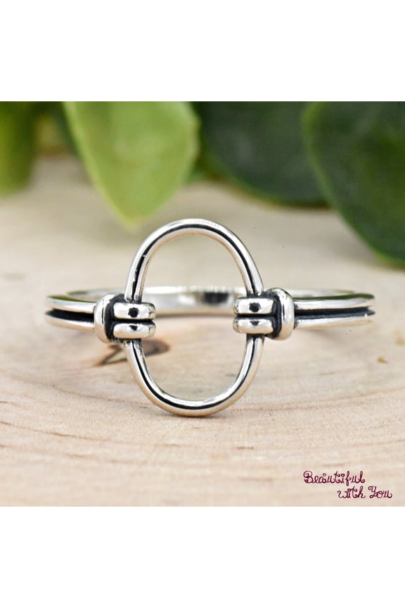 Open Oval Geometric Tied Sides Promise Ring, Geometric Sterling Silver Open Oval Ring, 925 Sterling Silver Women's Trendy Fashion Ring Ring Size-4.25