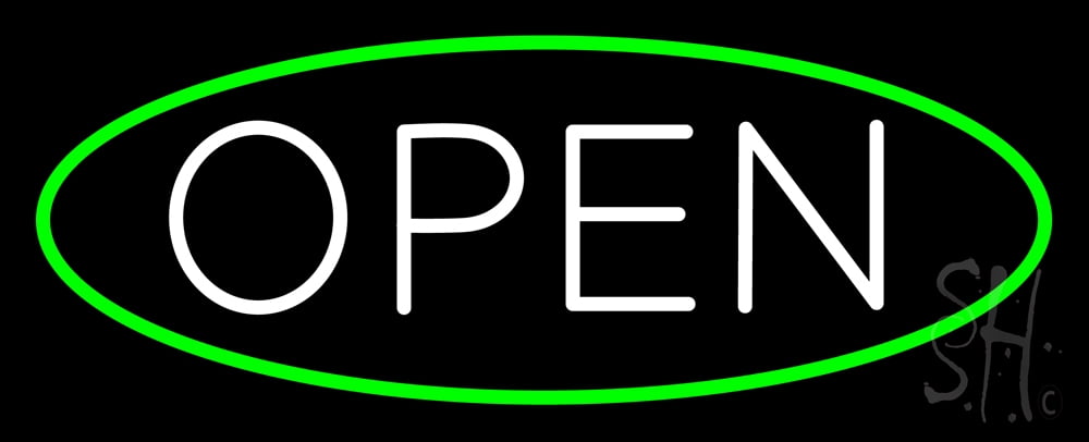 Open Oval Green White LED Neon Sign 15 x 32 - inches, Clear Edge Cut ...