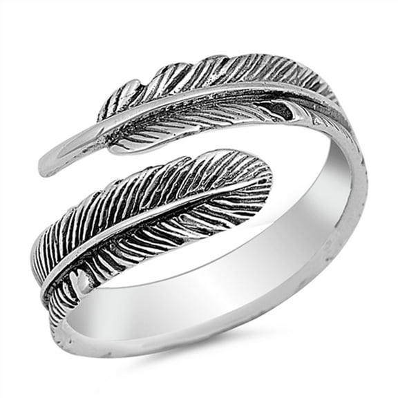 Open Oxidized Wrapped Leaf Ring .925 Sterling Silver Feather Band Jewelry Female Male Unisex Size 6