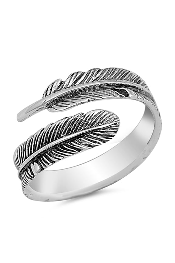 Open Oxidized Wrapped Leaf Ring .925 Sterling Silver Feather Band Jewelry Female Male Unisex Size 7