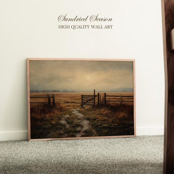 Open Paddock Gate Quiet Countryside Path Moody Sky Farm