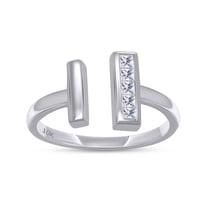 Open Parallel Bar Diamond Ring, Open Cuff Ring, Five Stone Diamond Engagement Wedding Ring, Princess Cut Channel Set Diamond Ring, 14K White Gold Plated, 1.5 Ct Simulated Diamond