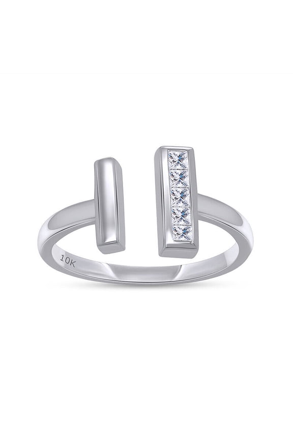 Open Parallel Bar Diamond Ring, Open Cuff Ring, Five Stone Diamond Engagement Wedding Ring, Princess Cut Channel Set Diamond Ring, 14K White Gold Plated, 1.5 Ct Simulated Diamond