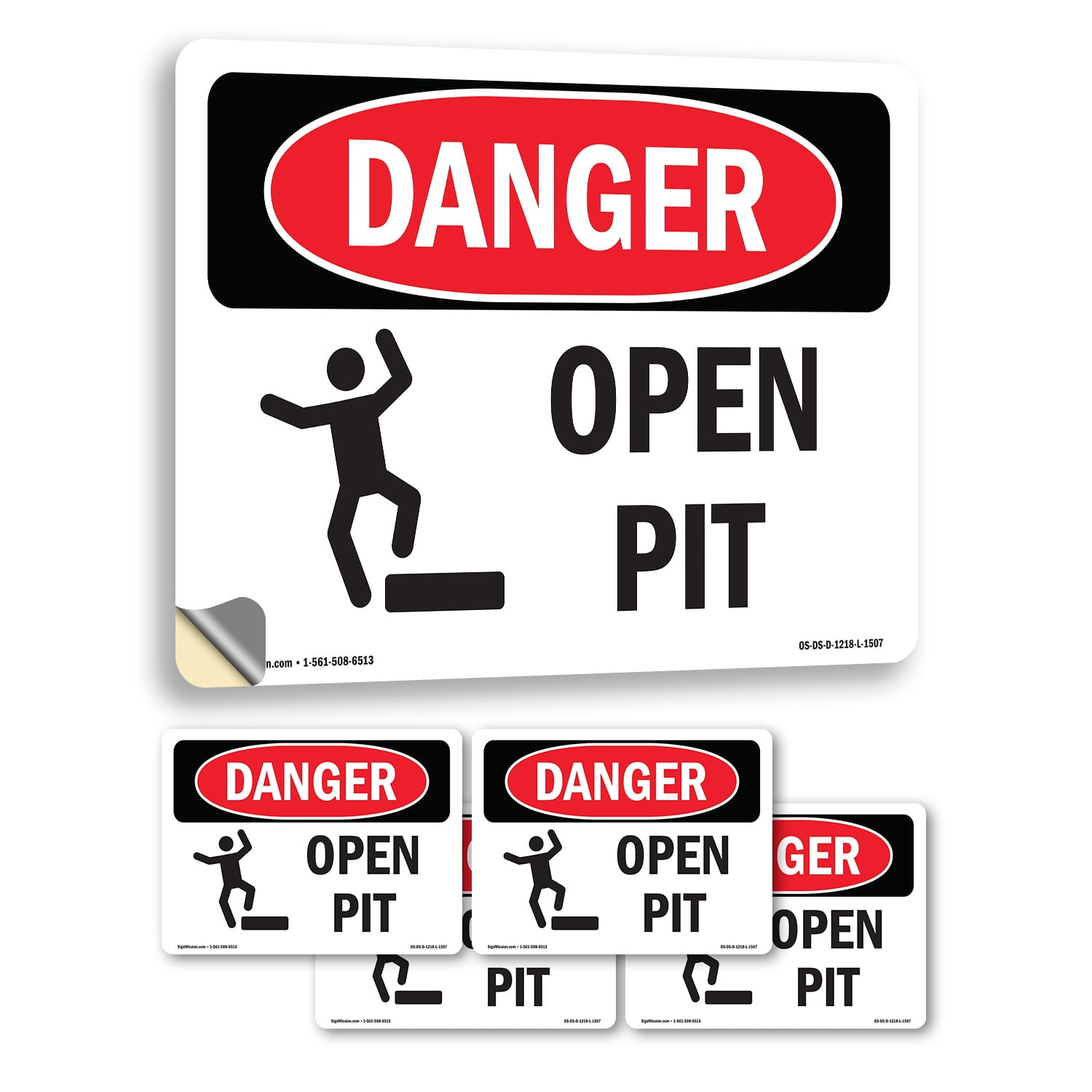 Open Pit OSHA Danger Vinyl Decal Label 5 Inch x 3.5 Inch - 5 Pack ...