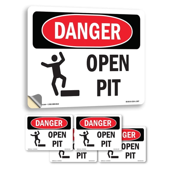 Open Pit OSHA Danger Vinyl Decal Label 5 Inch x 3.5 Inch - 5 Pack
