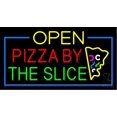 thumbnail image 1 of Open Pizza By the Slice LED Neon Sign 13 x 24 - inches, Clear Edge Cut Acrylic Backing, with Dimmer - Bright and Premium built indoor LED Neon Sign for restaurant window and interior decor., 1 of 7