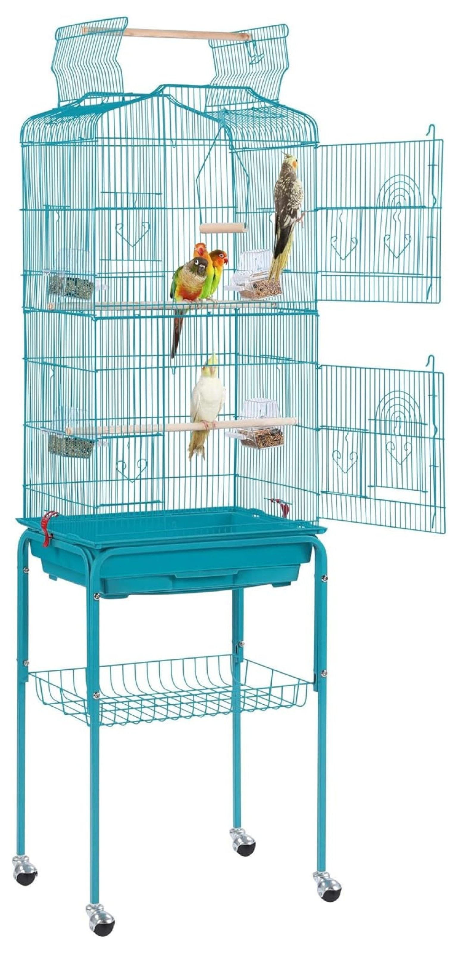 Open Play Top Cage Large Parakeet Parrot Cage w/Detachable Stand for ... - Parrot Cages With Detachable Water Bottle Holder Assembly Installation