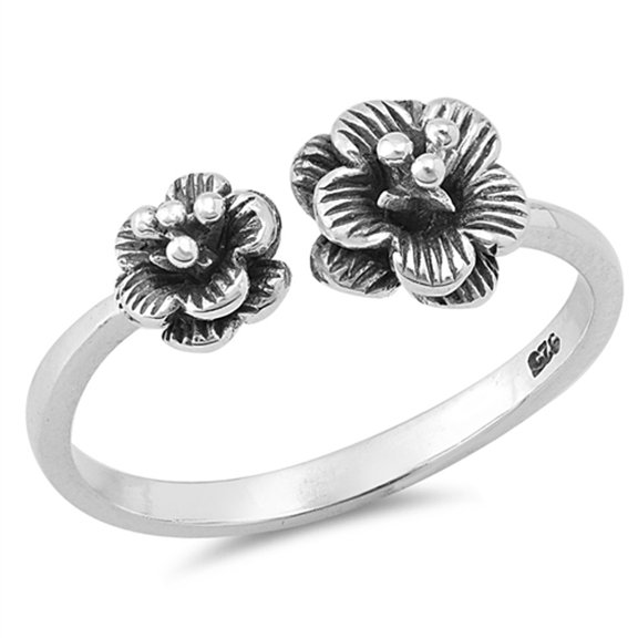 Open Plumeria Flower Oxidized Ring 925 Sterling Silver Band Jewelry Female Male Unisex Size 9