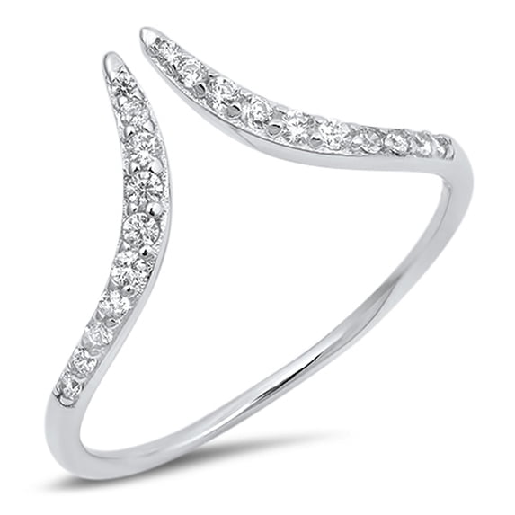 Open Pointed Chevron Wave Clear CZ Ring .925 Sterling Silver Band White Jewelry Female Size 5