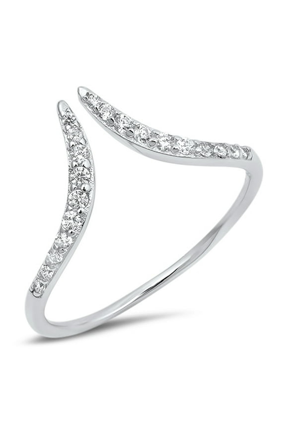 Open Pointed Chevron Wave Clear CZ Ring .925 Sterling Silver Band White Jewelry Female Size 5