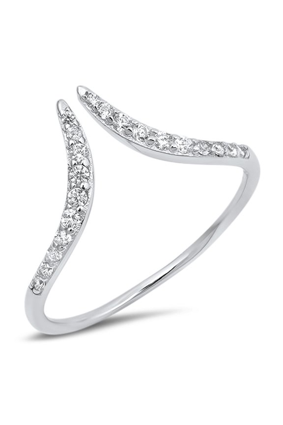 Open Pointed Chevron Wave Clear CZ Ring .925 Sterling Silver Band White Jewelry Female Size 9