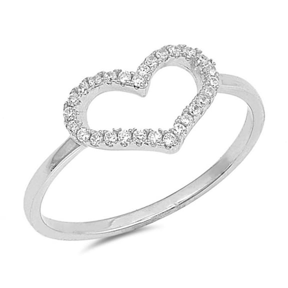 Open Promise Clear CZ Heart Love Ring .925 Sterling Silver Band White Jewelry Female Size 5