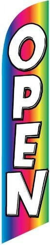Open Rainbow Advertising Feather Banner Swooper Flag Sign with 15 Foot Flag Pole Kit and Ground Stake