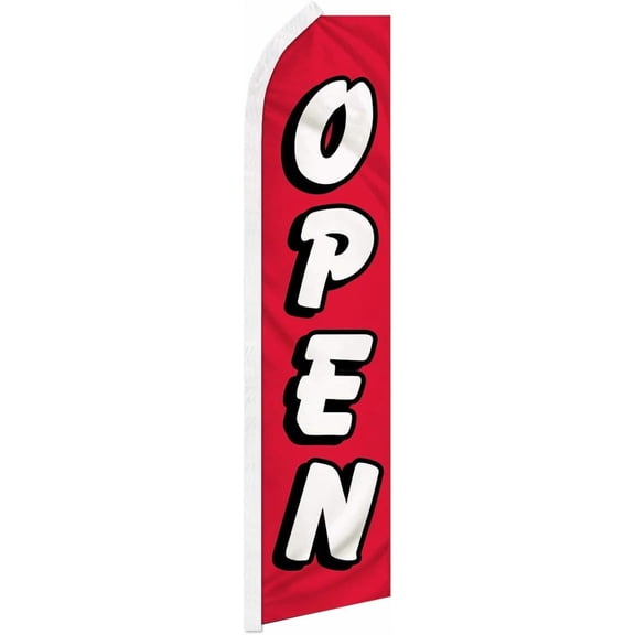 Open Red & White Swooper Advertising Flag - Perfect for Store Fronts, Businesses, Retailers, Shops, Events, Restaurants