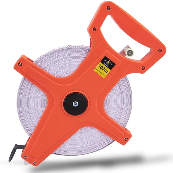 Open Reel Fiberglass Long 300 Ft Tape Measure Construction Track and Field 100 Meter Measuring Tape, Dual-Sided Measuring Reel with Feet and Meters