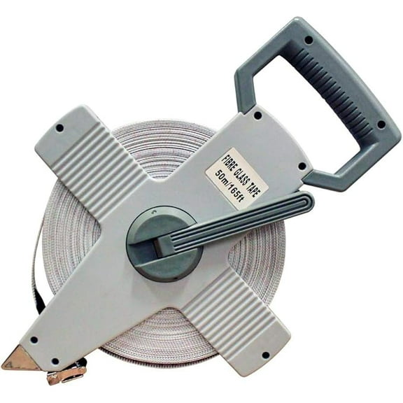Open Reel Measuring Tape Vinyl Fiberglass, Double-Sided, Heavy-Duty Polyethylene Case, Hand Crank, for Fields, Landscaping, Building & Surveying, 165ft