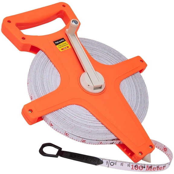 Open Reel Tape Measure 330 Feet, Fiberglass Measure, Yard Measuring Fit for Sports Field, Outdoor, Engineer,Track, Durable Dual-Sided with Feet and Meters (1/2')