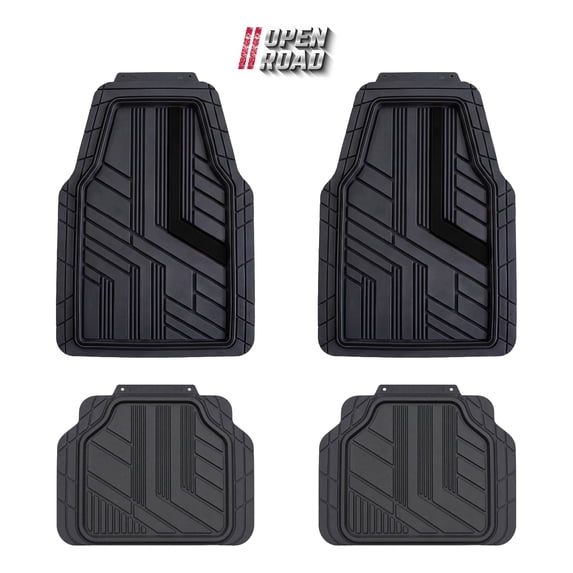 Open Road Sport Car Floor Mats, 4-Piece All-Weather Rubber Mats, Universal Fit