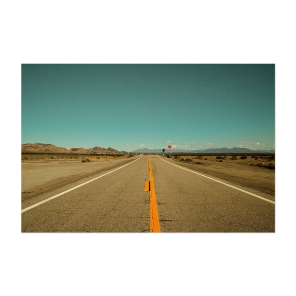 Open Road Through the Mojave Desert - Amboy California Photography Desert Landscape Vintage Scenic Route 66 Unframed Wall Art Print 32 x 48 inches