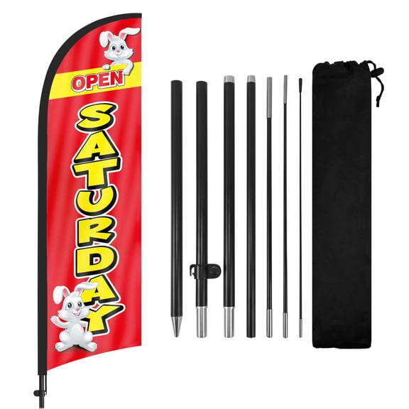 Open Saturday Advertising Swooper Flag Banners, Open Saturday Feather Flags with Pole and Ground Stake 8Ft, Advertising Feather Banner Sign for Open Saturday Business Red