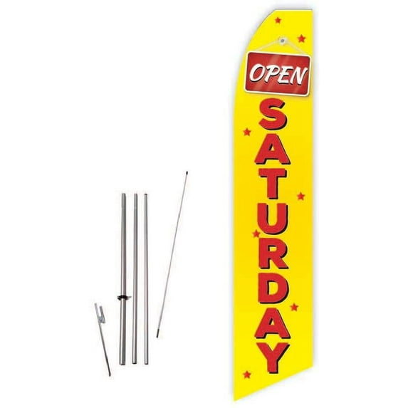 Open Saturday Yellow Super Novo Flag - Complete with 15ft Pole Set and Ground Spike