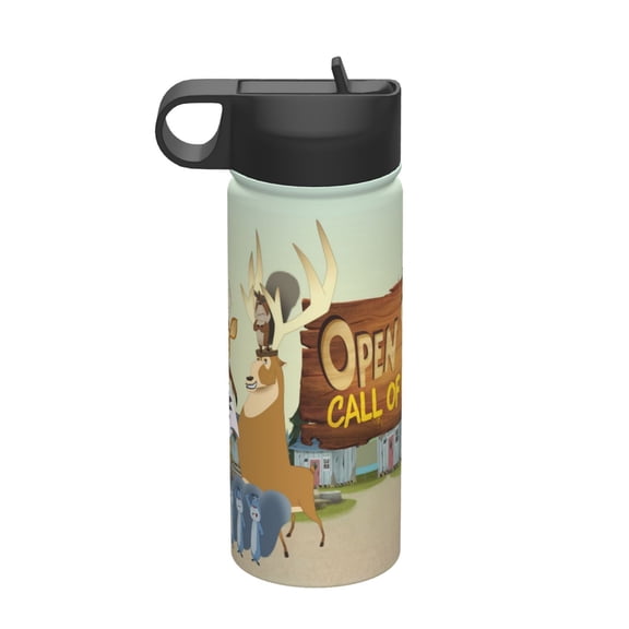 Open Season Call Of Nature Kids Insulated Water Bottle With Straw - 18 Oz Stainless Steel Double Wall Vacuum Cup, Leakproof, Bpa Free, Suitable For Boys And Girls