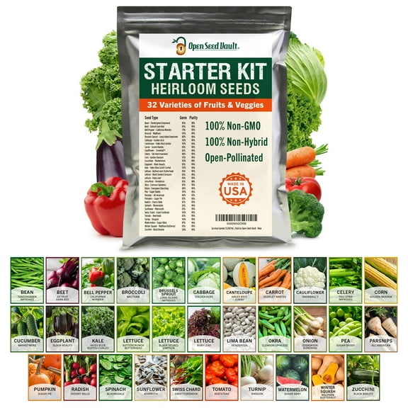Open Seed Vault 15,000 Heirloom Seeds Non GMO Vegetable and Fruit Seeds for Planting Outdoor & Indoor - 32 Variety Pack of Survival Garden Seeds