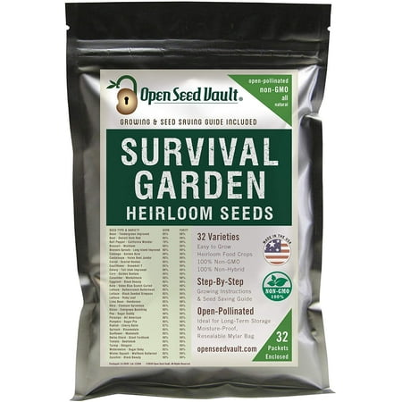 Open Seed Vault 15000 Heirloom Vegetable & Fruit Seeds (32 Pack), Non-GMO Organic