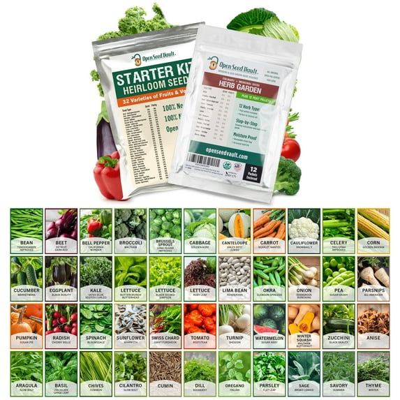Open Seed Vault Variety Pack Bundle (44 Varieties) Herb Garden Seeds - Gardening Seed Starter Kit, Survival Gear Food, Gardening Gifts, Emergency Supplies - Premium, High Yield Produce