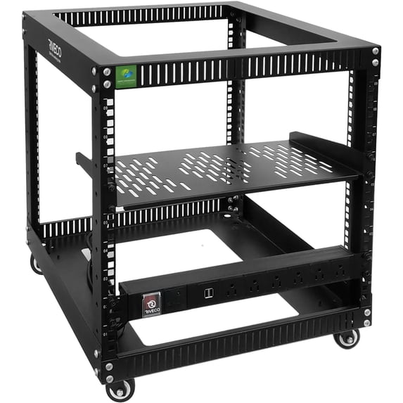 Open Server Rack with Wheels- Heavy Duty Post Quick Assembly Support Equipment Home Network Cabinet