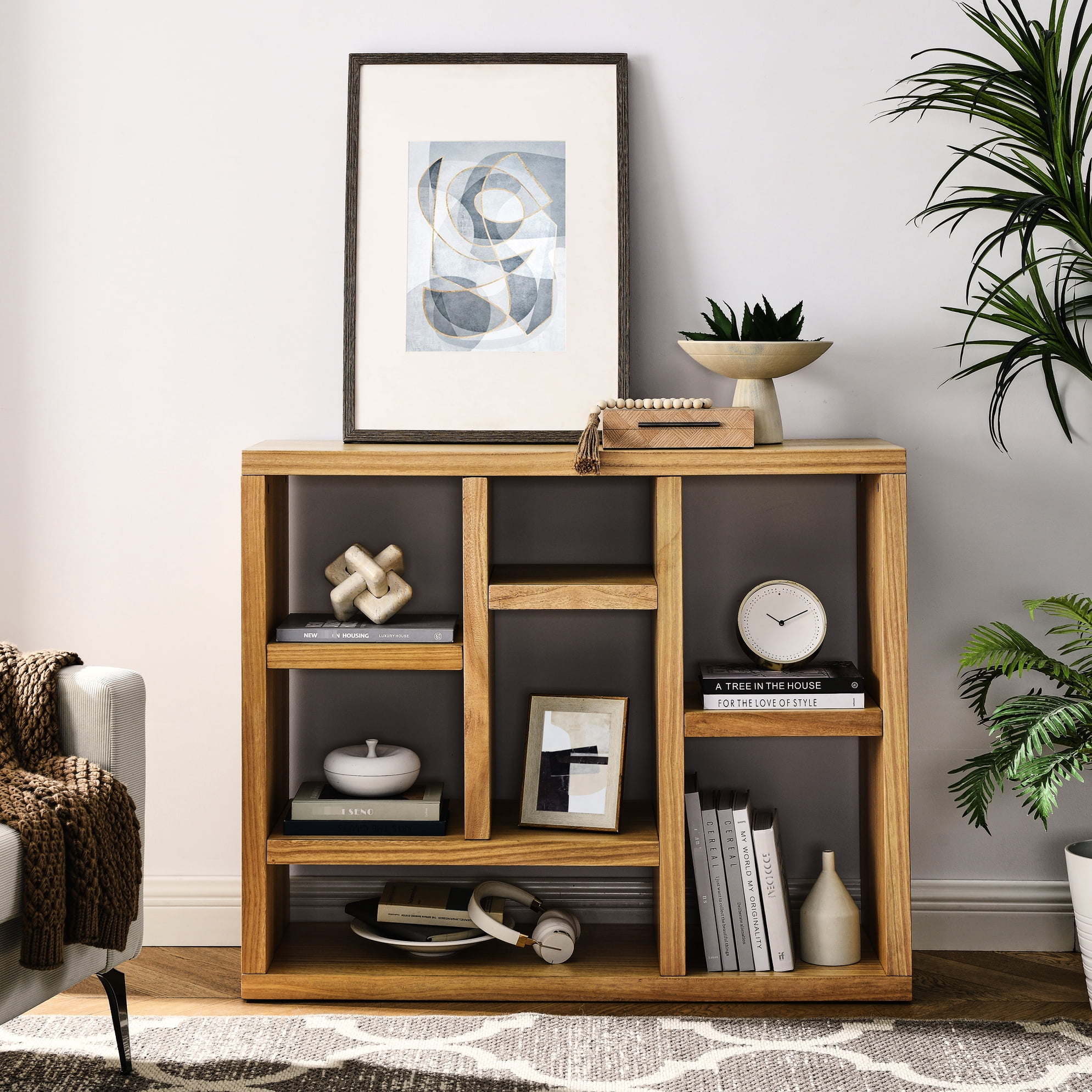 Photo inspiration: Freestanding Bookcase For Entryway Reference: Open Shelf Bookcase With 7 Cube Spaces For Entryway Natural